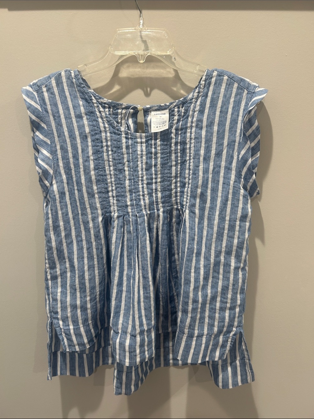 Lands' End Blue and White Striped Linen Blend Top